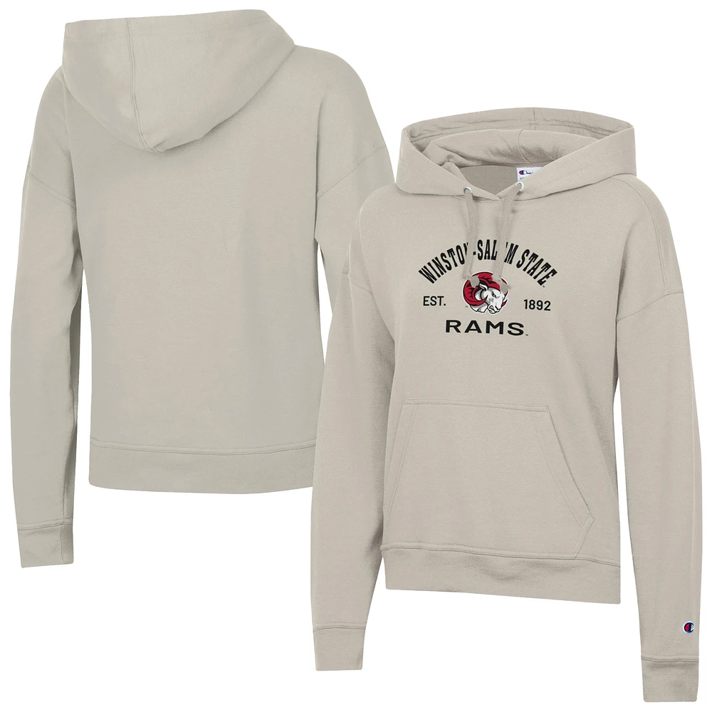 Women's Champion Oatmeal Winston-Salem State Rams Powerblend Fleece Pullover Hoodie