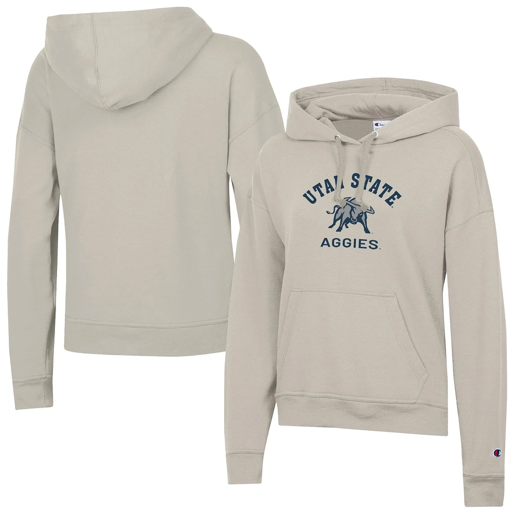 Women's Champion Oatmeal Utah State Aggies Powerblend Fleece Pullover Hoodie