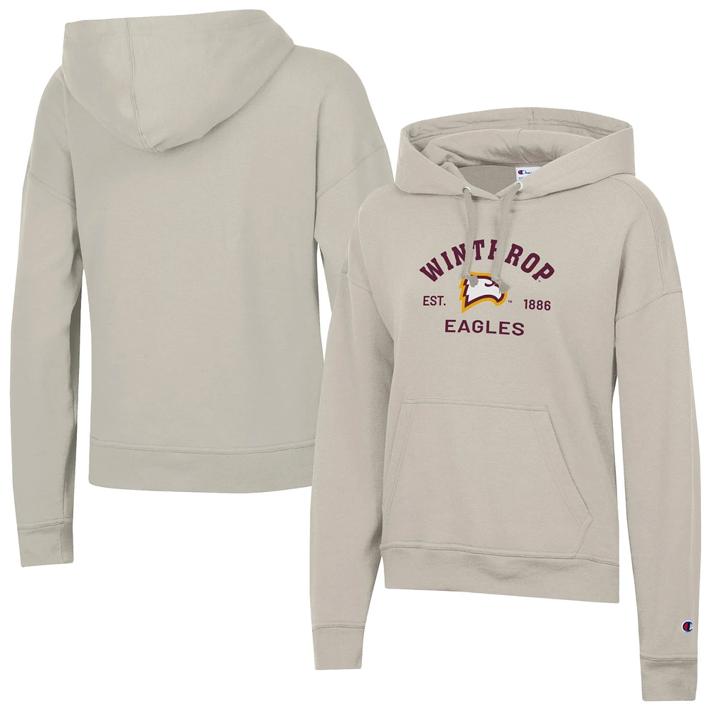 Women's Champion Oatmeal Winthrop Eagles Powerblend Fleece Pullover Hoodie