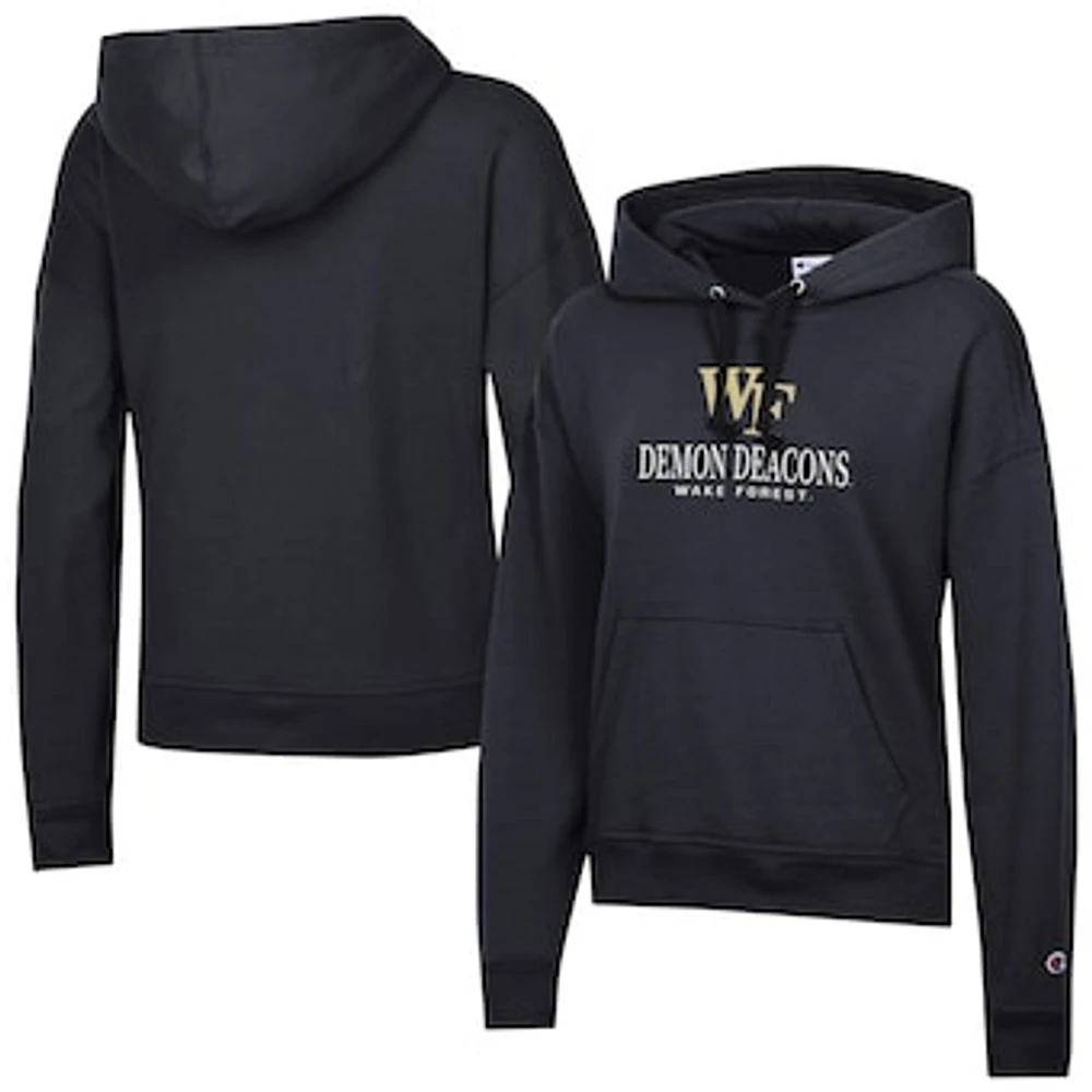Women's Champion Black Wake Forest Demon Deacons Powerblend Fleece Pullover Hoodie