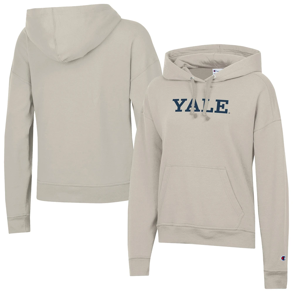 Women's Champion Oatmeal Yale Bulldogs Powerblend Fleece Pullover Hoodie