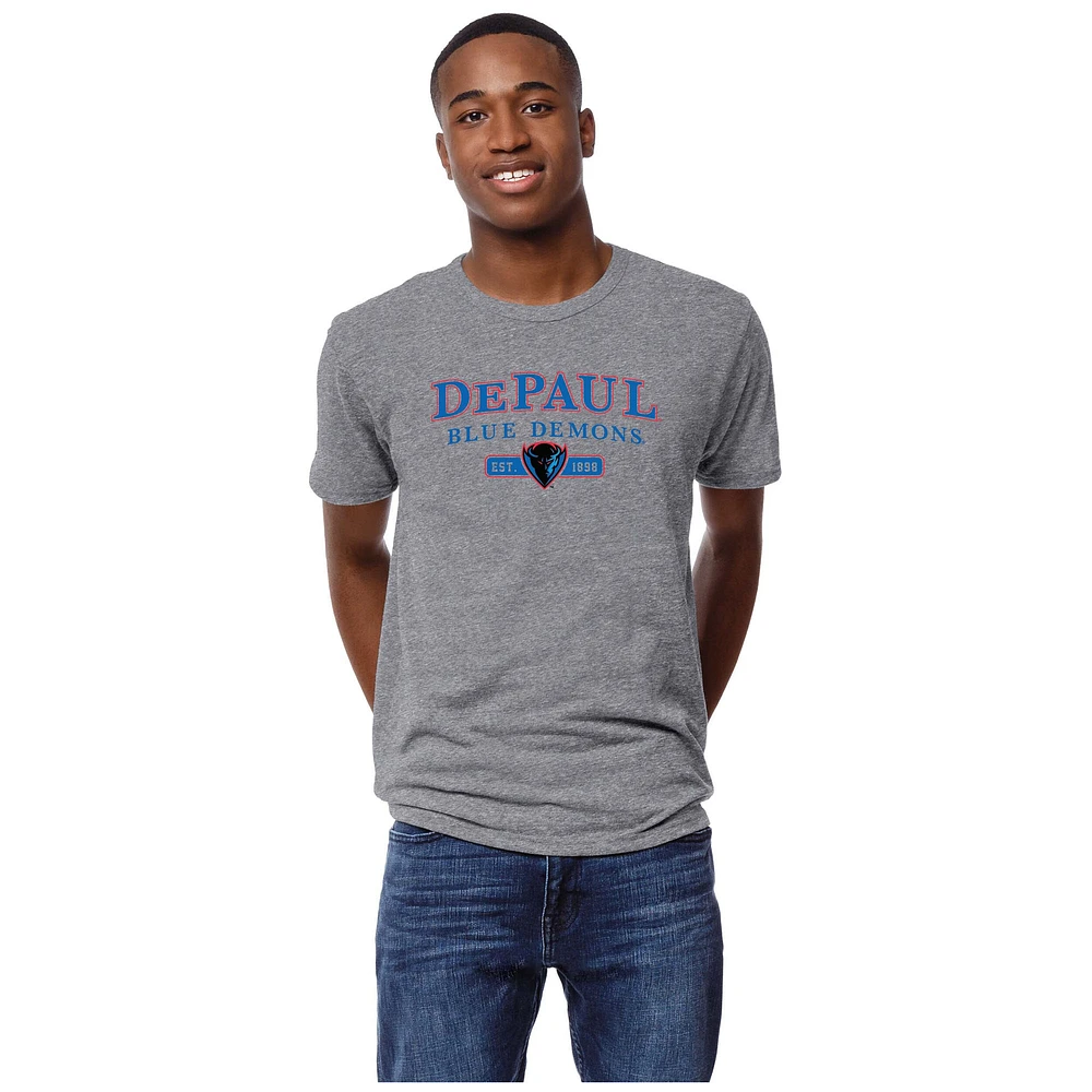 Men's League Collegiate Wear Heather Gray DePaul Blue Demons Victory Falls Tri-Blend T-Shirt