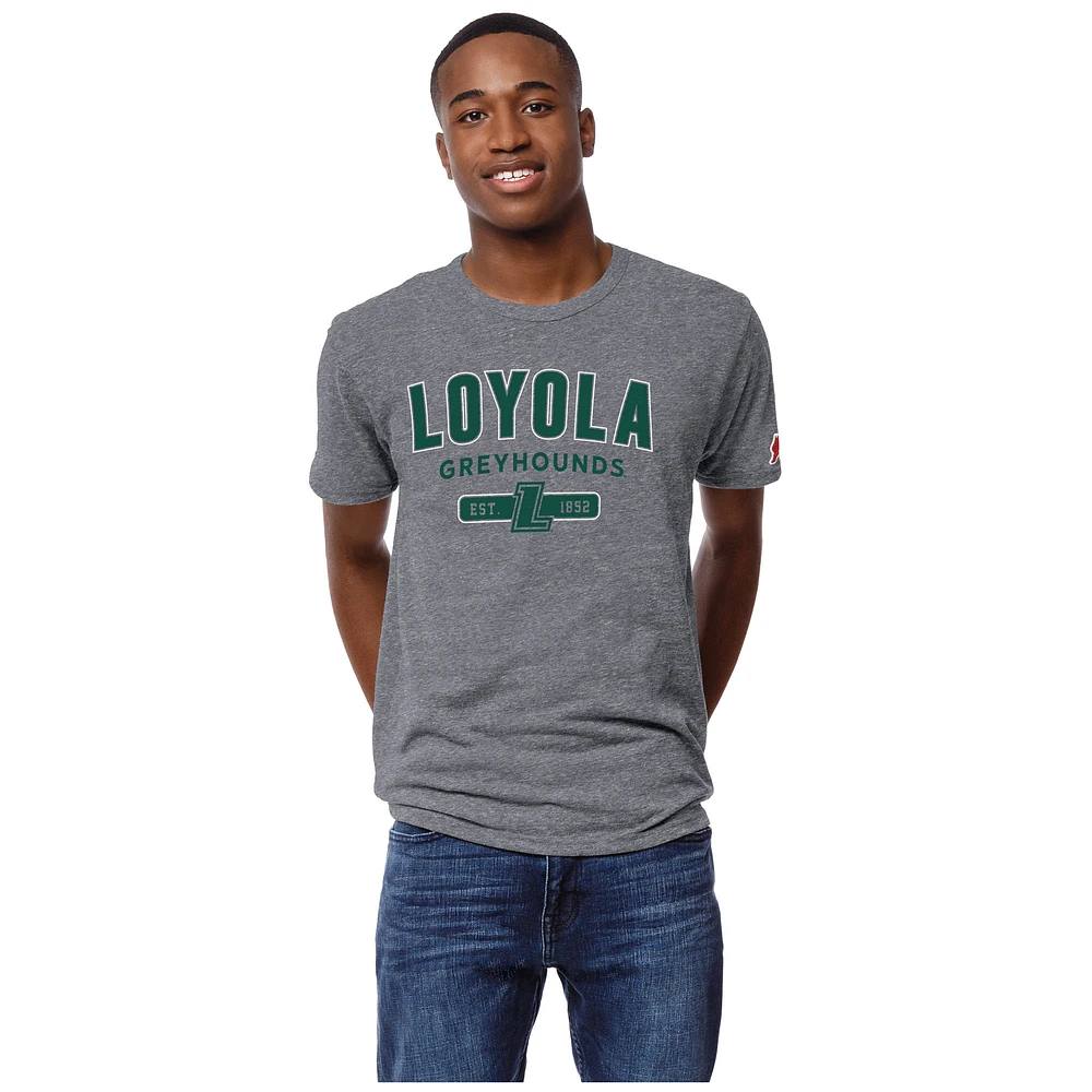 Men's League Collegiate Wear Heather Gray Loyola Greyhounds Victory Falls Tri-Blend T-Shirt
