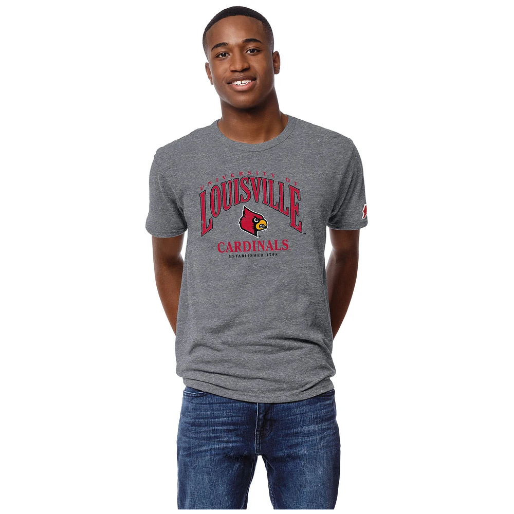 Men's League Collegiate Wear Heather Louisville Cardinals Victory Falls Tri-Blend T-Shirt