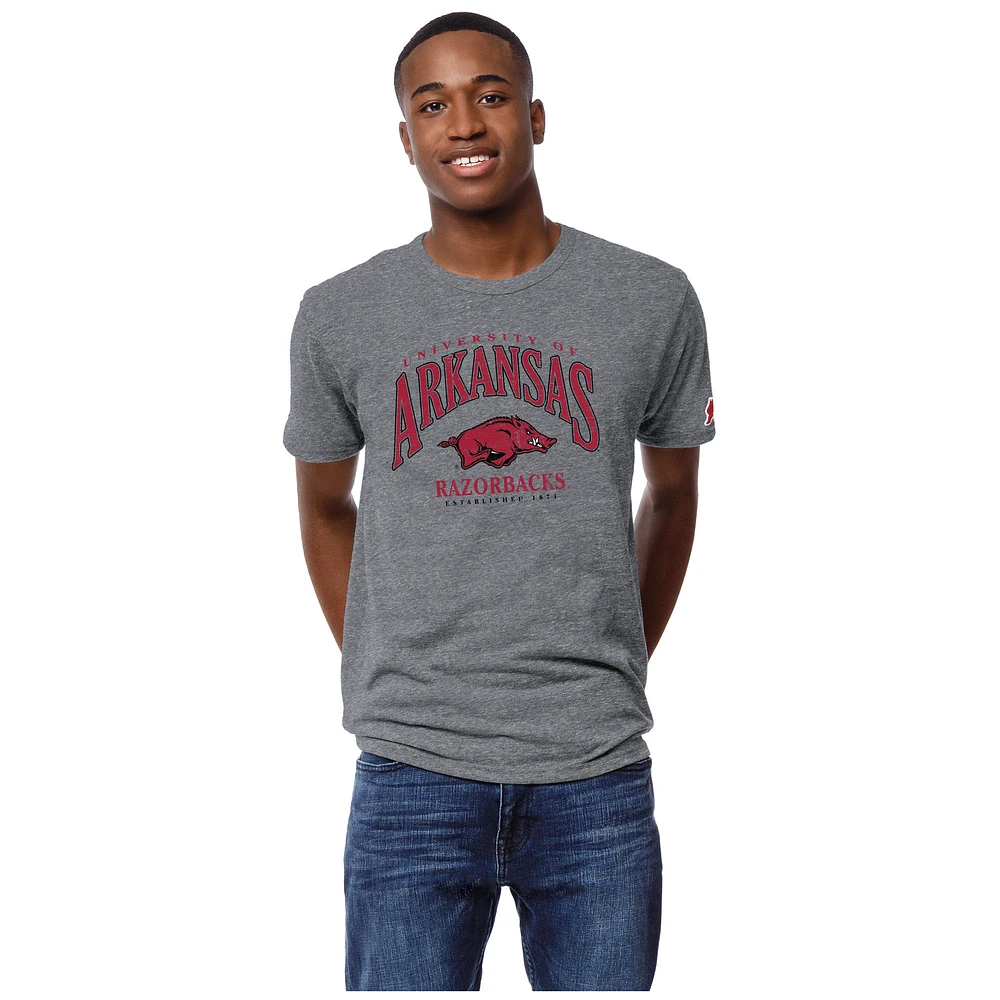 Men's League Collegiate Wear Heather Gray Arkansas Razorbacks Victory Falls Tri-Blend T-Shirt