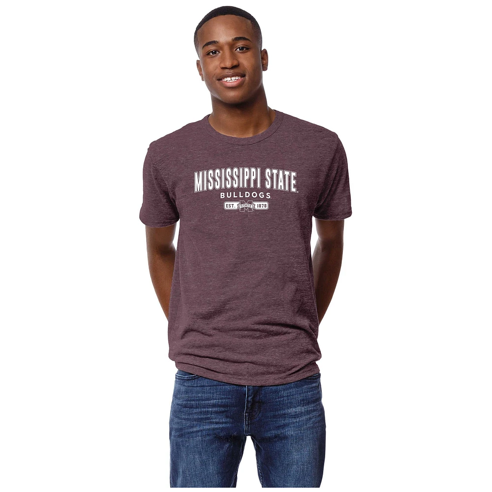 Men's League Collegiate Wear Heather Maroon Mississippi State Bulldogs Victory Falls Tri-Blend T-Shirt
