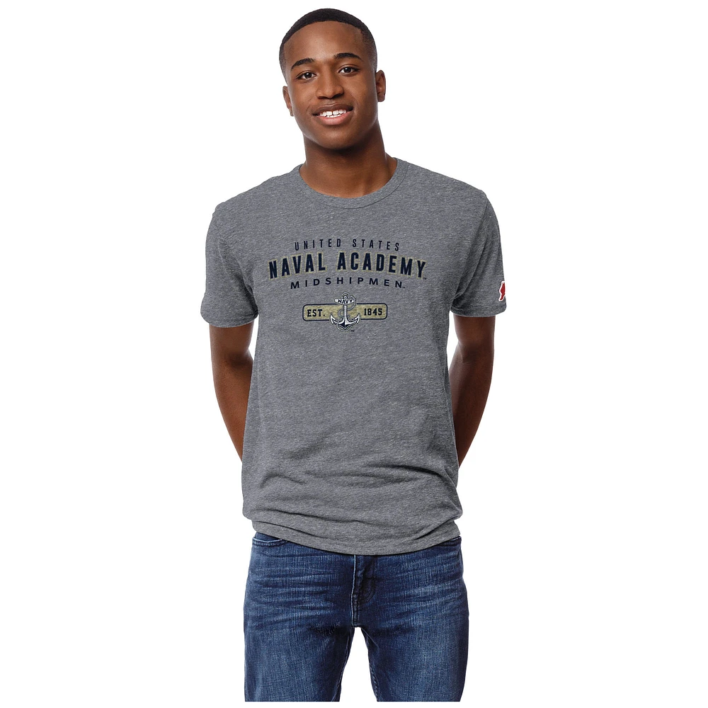 Men's League Collegiate Wear Heather Navy Midshipmen Victory Falls Tri-Blend T-Shirt