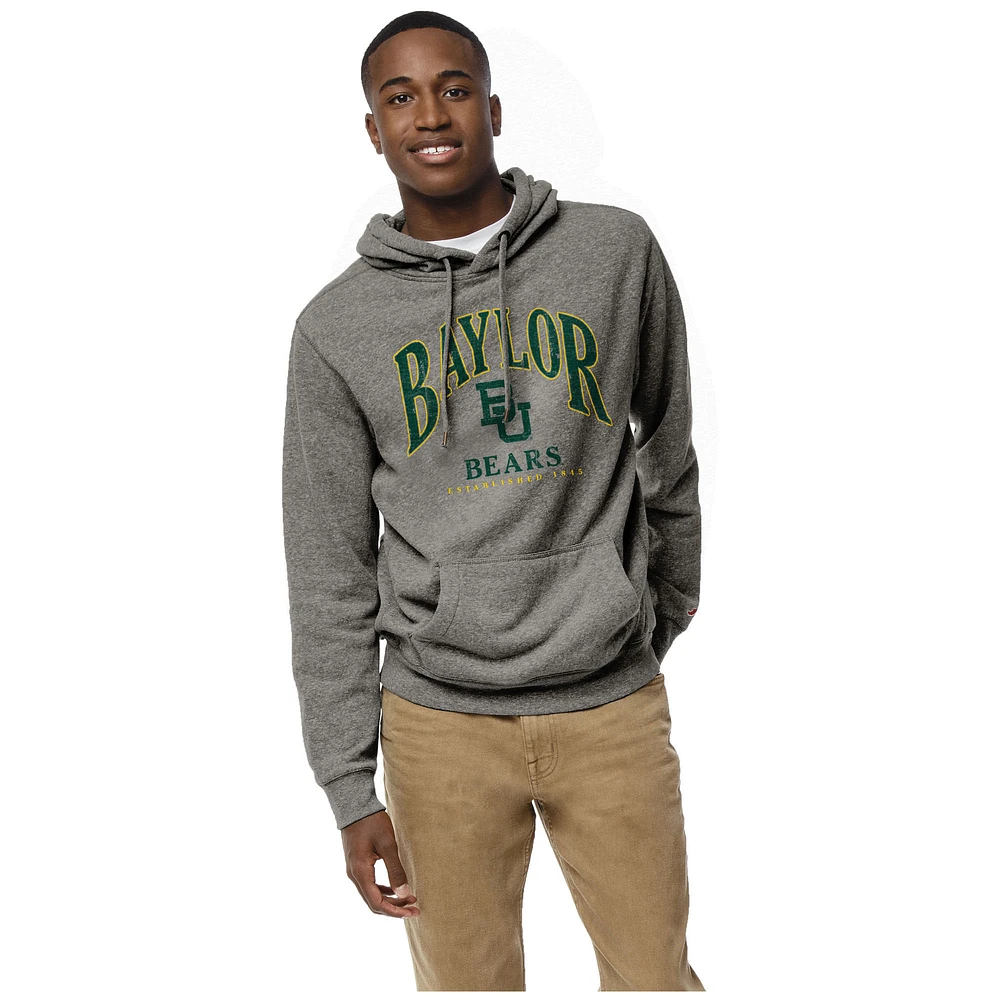 Men's League Collegiate Wear Heather Gray Baylor Bears Heritage Tri-Blend Pullover Hoodie