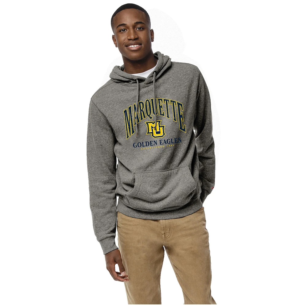 Men's League Collegiate Wear Heather Gray Marquette Golden Eagles Heritage Tri-Blend Pullover Hoodie