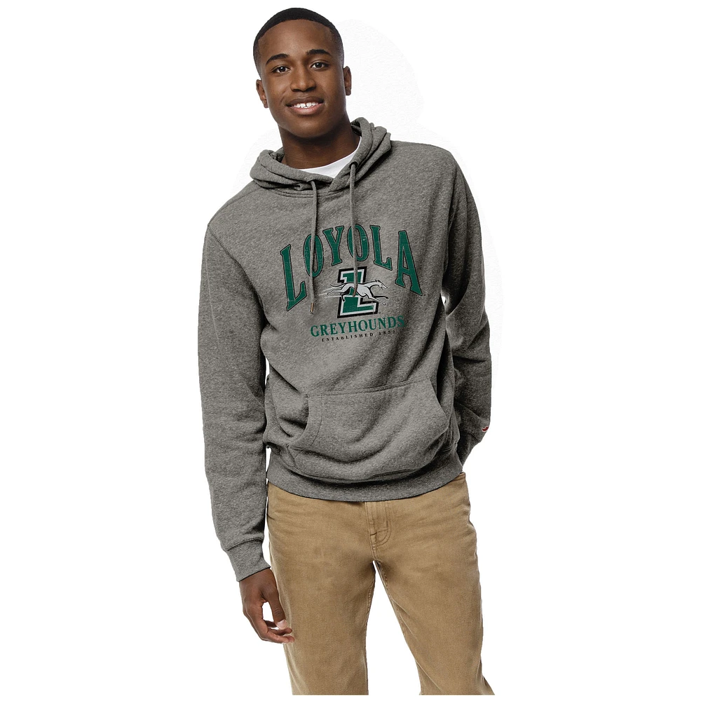 Men's League Collegiate Wear Heather Gray Loyola Greyhounds Heritage Tri-Blend Pullover Hoodie