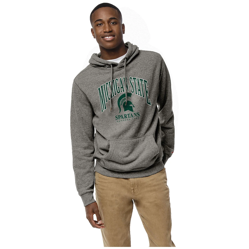 Men's League Collegiate Wear Heather Gray Michigan State Spartans Heritage Tri-Blend Pullover Hoodie