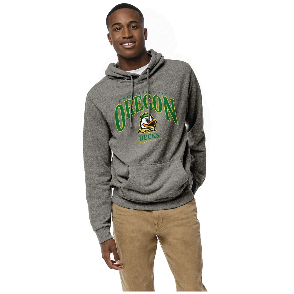 Men's League Collegiate Wear Heather Gray Oregon Ducks Heritage Tri-Blend Pullover Hoodie