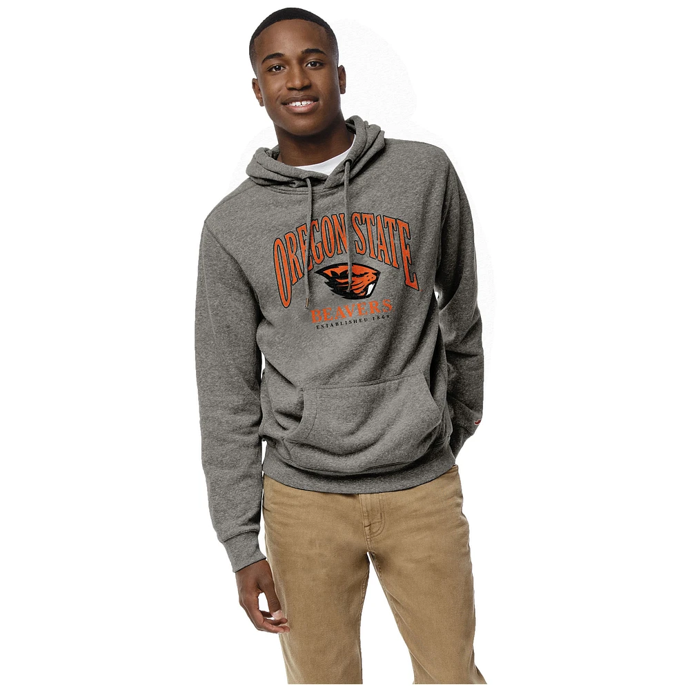 Men's League Collegiate Wear Heather Gray Oregon State Beavers Heritage Tri-Blend Pullover Hoodie
