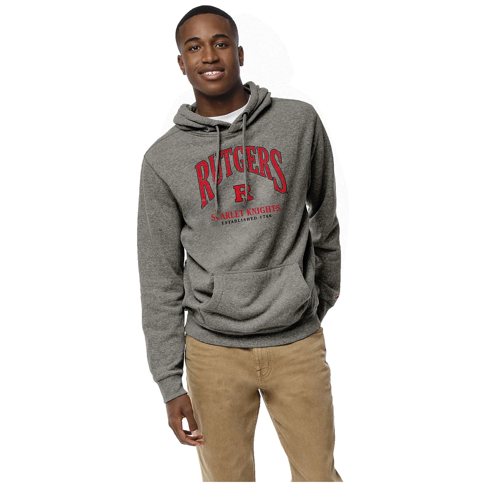 Men's League Collegiate Wear Heather Gray Rutgers Scarlet Knights Heritage Tri-Blend Pullover Hoodie