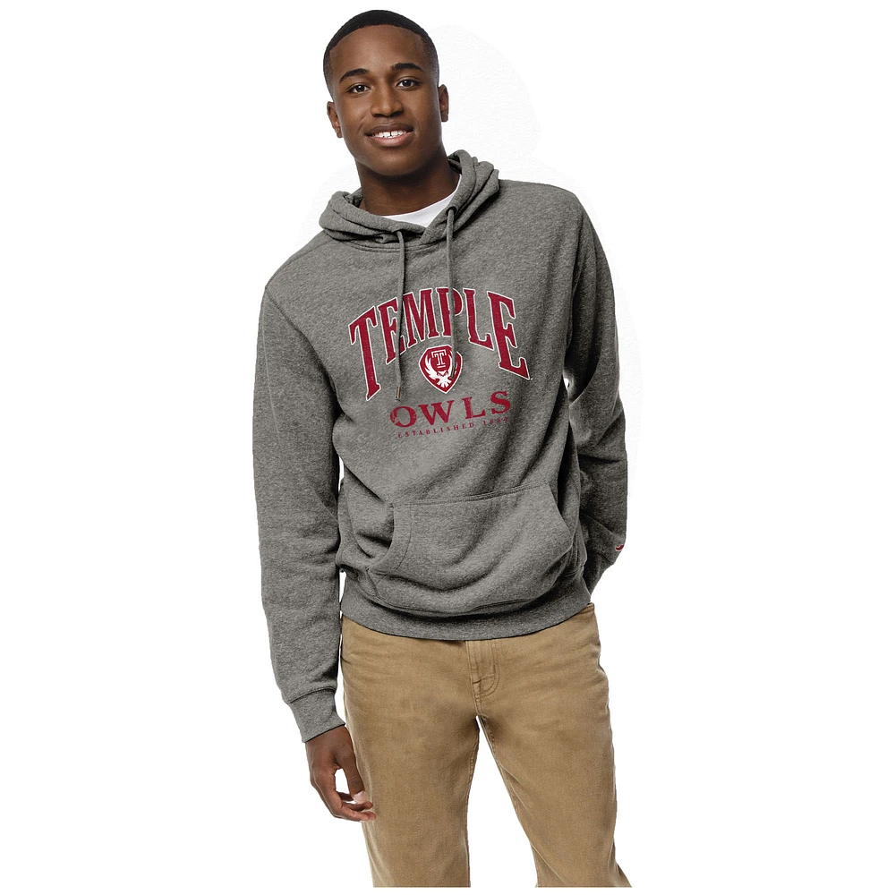 Men's League Collegiate Wear Heather Gray Temple Owls Heritage Tri-Blend Pullover Hoodie
