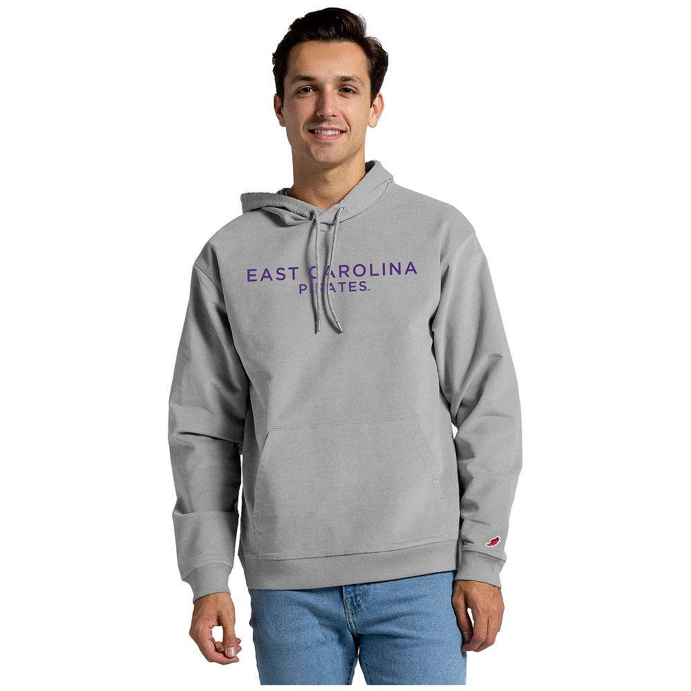 Men's League Collegiate Wear Gray ECU Pirates Stretch Cord Pullover Hoodie