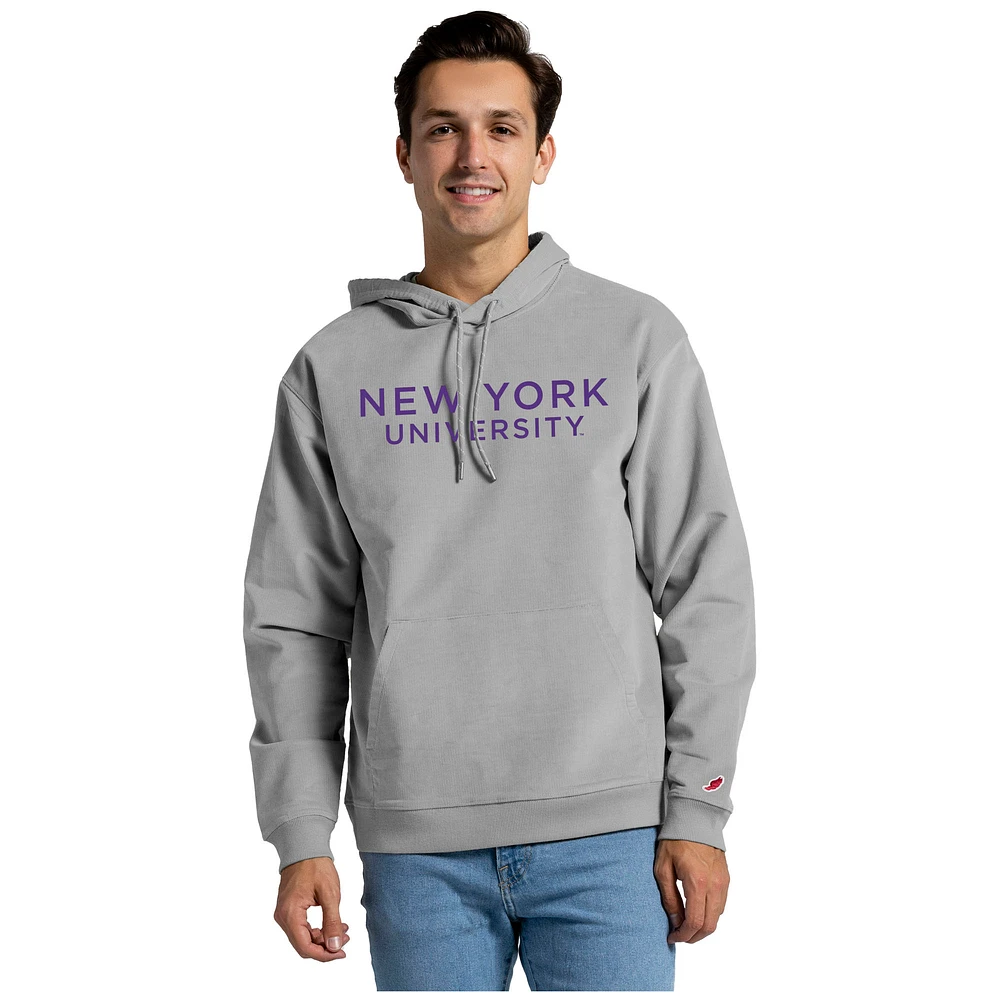 Men's League Collegiate Wear Gray NYU Violets Stretch Cord Pullover Hoodie