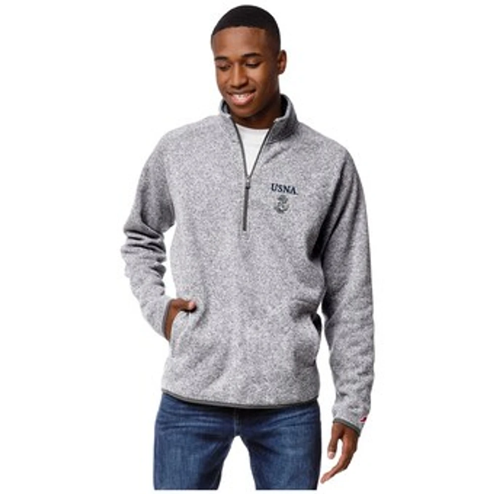 Men's League Collegiate Wear Heather Gray Navy Midshipmen Saranac Raglan Quarter-Zip Jacket