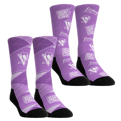 Unisex Rock Em Socks Purple Pittsburgh Penguins 2024 Hockey Fights Cancer Two-Pack Crew Set