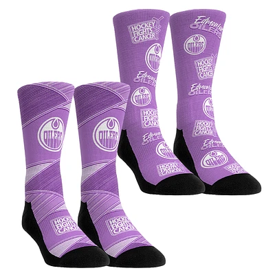 Unisex Rock Em Socks Purple Edmonton Oilers 2024 Hockey Fights Cancer Two-Pack Crew Set