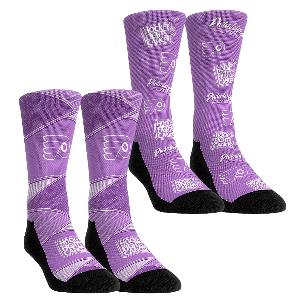 Youth Rock Em Socks Purple Philadelphia Flyers 2024 Hockey Fights Cancer Two-Pack Crew Set