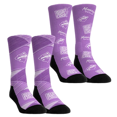 Youth Rock Em Socks Purple Minnesota Wild 2024 Hockey Fights Cancer Two-Pack Crew Set
