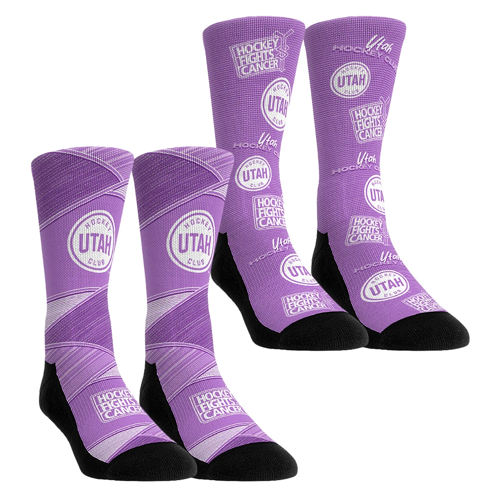 Youth Rock Em Socks Purple Utah Hockey Club 2024 Fights Cancer Two-Pack Crew Set