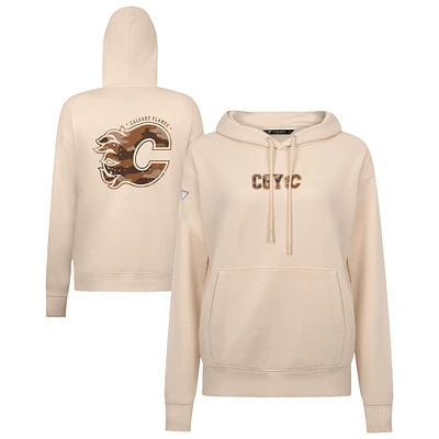 Women's Levelwear Khaki Calgary Flames Desert Camo Adorn Battalion Pullover Hoodie