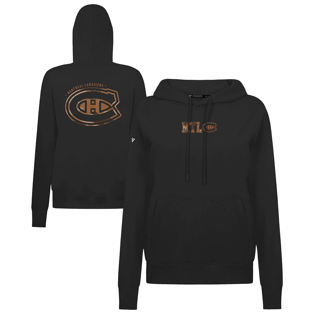 Women's Levelwear Black Montreal Canadiens Desert Camo Adorn Battalion Pullover Hoodie