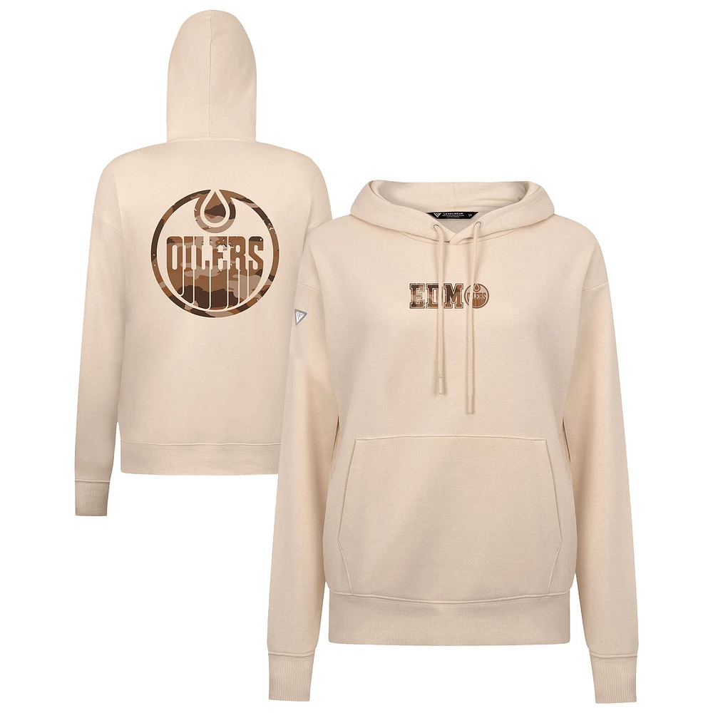 Women's Levelwear Khaki Edmonton Oilers Desert Camo Adorn Battalion Pullover Hoodie