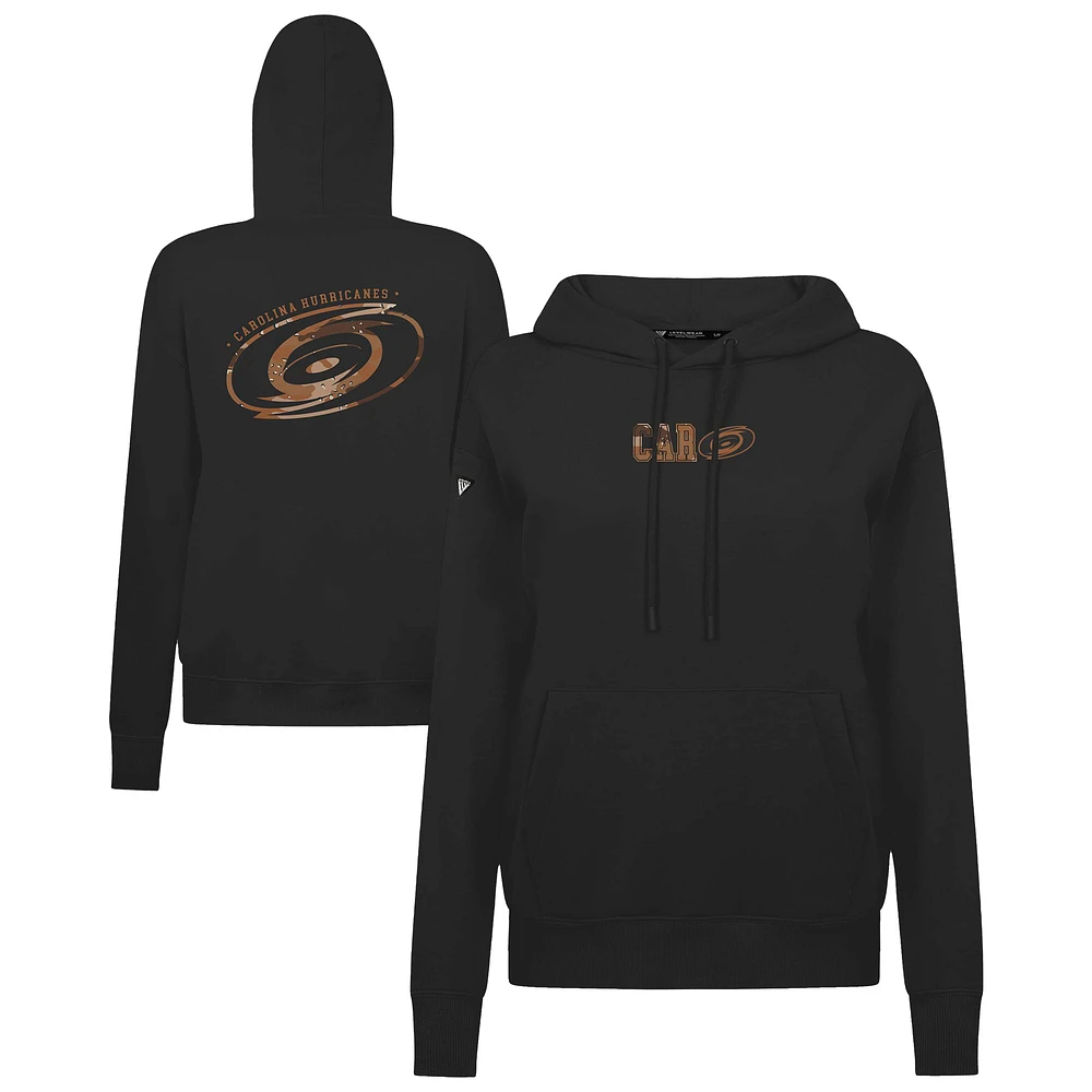 Women's Levelwear Black Carolina Hurricanes Desert Camo Adorn Battalion Pullover Hoodie