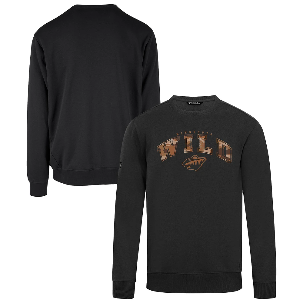 Men's Levelwear Black Minnesota Wild Pullover Crewneck Sweatshirt
