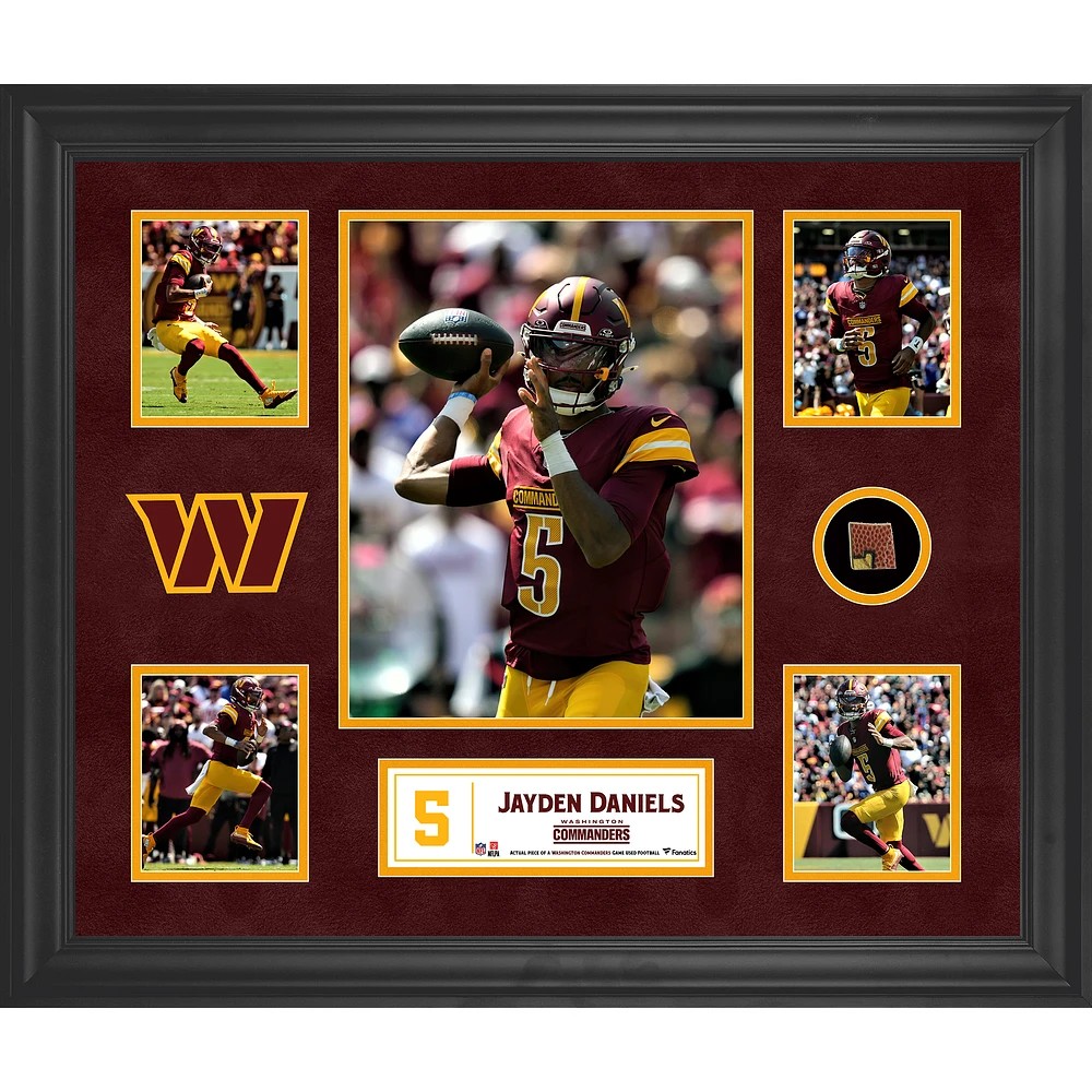 Jayden Daniels Washington Commanders 20" x 24" Five-Photo Collage with a with a Piece of Game-Used Football