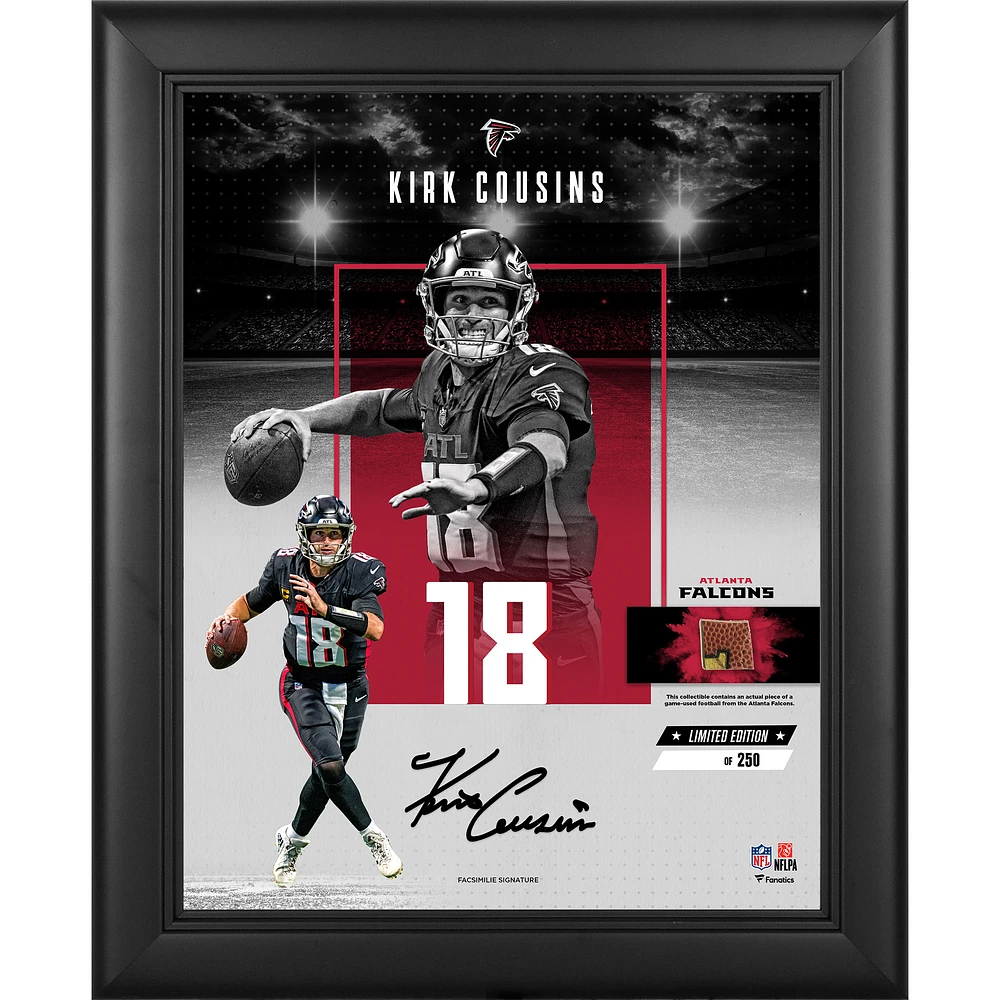 Kirk Cousins Atlanta Falcons 11" x 14" Impact Collage with a Piece of Game-Used Football - Facsimile Signature - Limited Edition of 250