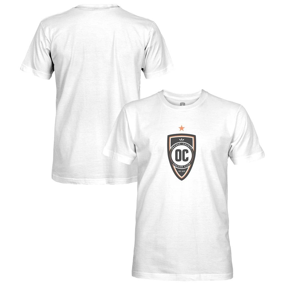 Men's 1863FC White Orange County SC Badge Short Sleeve Cotton T-Shirt