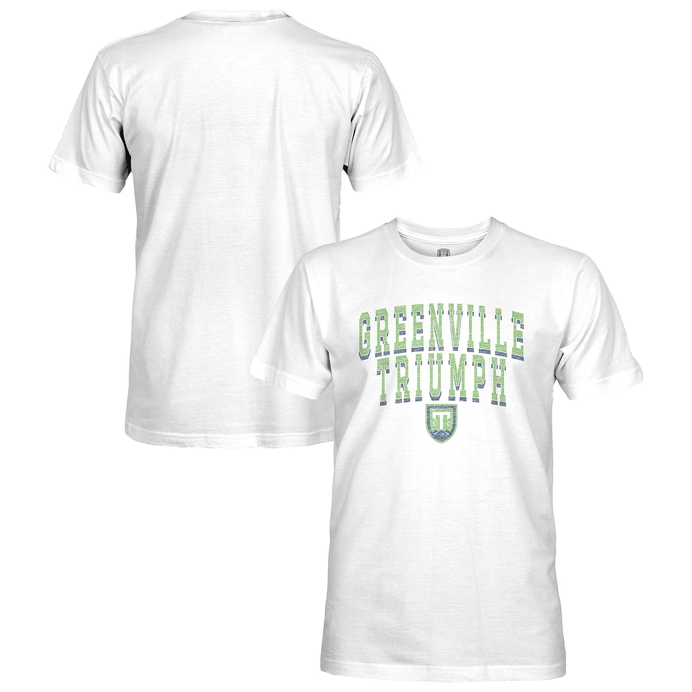 Men's 1863FC White Greenville Triumph Retro Wordmark Short Sleeve T-Shirt