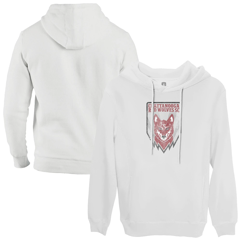 Men's 1863FC White Chattanooga Red Wolves Vintage Badge Pullover Fleece Hoodie