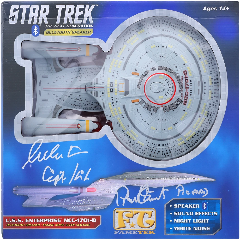 William Shatner & Patrick Stewart Star Trek Autographed FAMETEK U.S.S. Enterprise NCC-1701-D Bluetooth Speaker with "Captain Kirk" &"Picard" Inscriptions