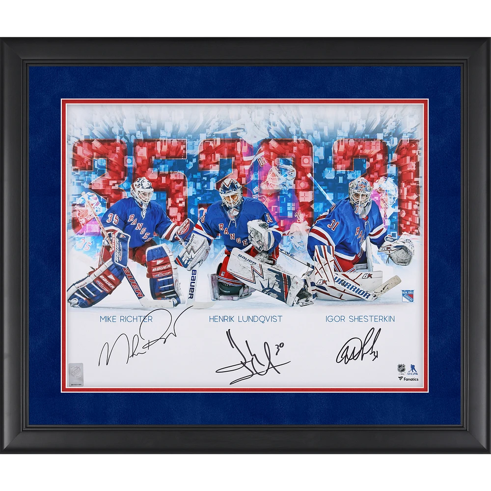 Henrik Lundqvist, Igor Shesterkin & Mike Richter New York Rangers Autographed Framed 16" x 20" Stylized Photograph