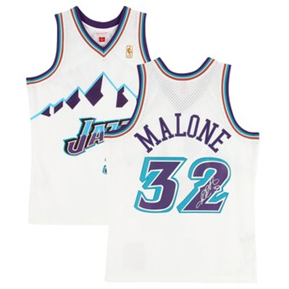 Karl Malone Utah Jazz Autographed Mitchell & Ness White 1996 Swingman Jersey