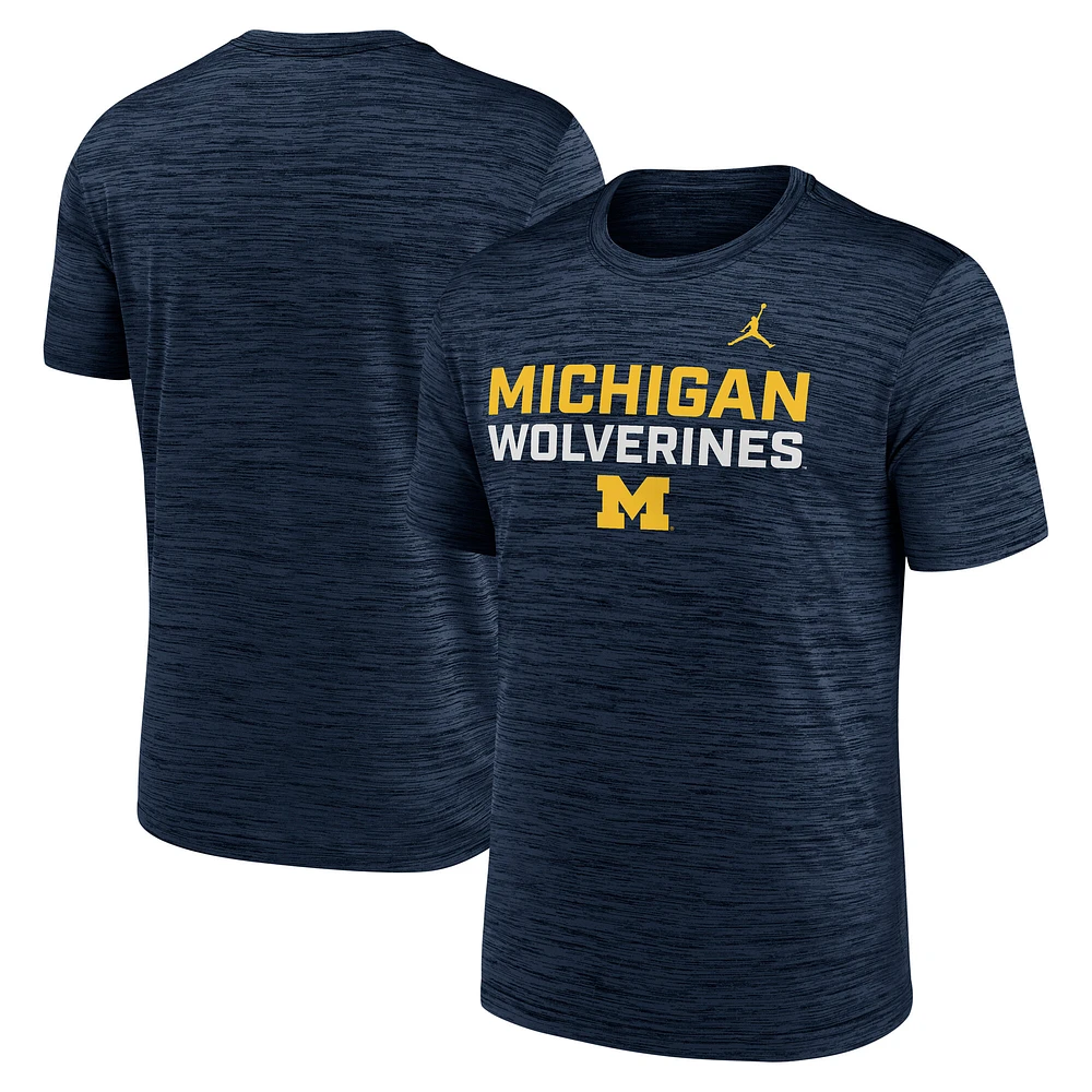 Men's Jordan Brand Navy Michigan Wolverines Campus Center Stack Velocity Dri-FIT T-Shirt