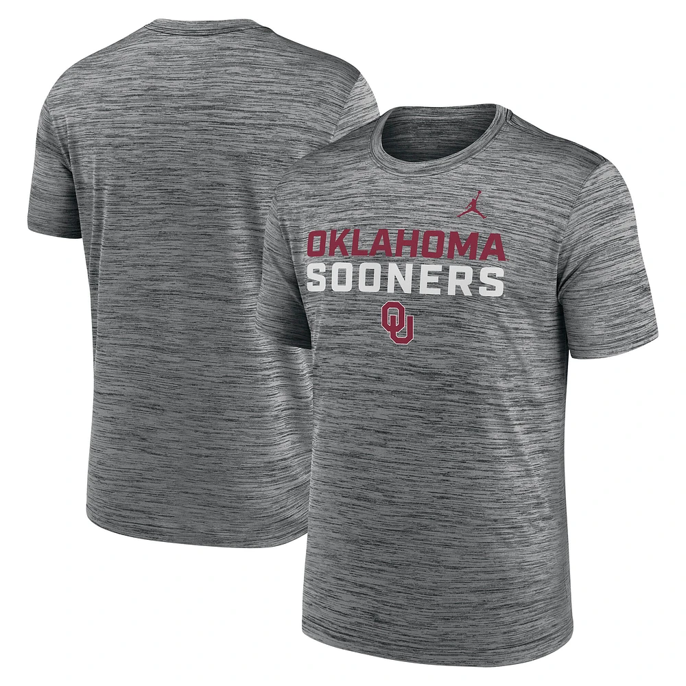 Men's Jordan Brand Anthracite Oklahoma Sooners Campus Center Stack Velocity Dri-FIT T-Shirt