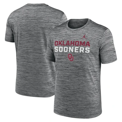 Men's Jordan Brand Anthracite Oklahoma Sooners Campus Center Stack Velocity Performance T-Shirt