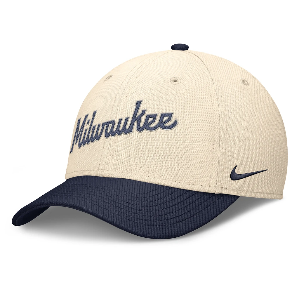 Men's Nike Natural/Navy Milwaukee Brewers Statement Rise Performance Flex Hat