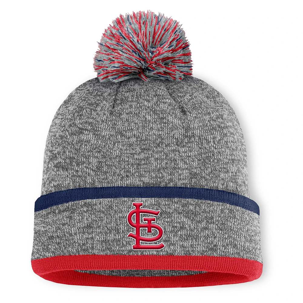 Men's St. Louis Cardinals Fanatics Heather Gray Backstop Cuffed Knit Hat with Pom