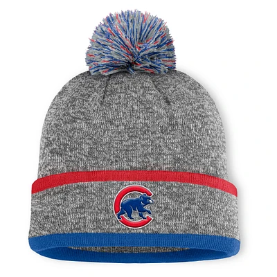Men's Chicago Cubs Fanatics Heather Gray Backstop Cuffed Knit Hat with Pom