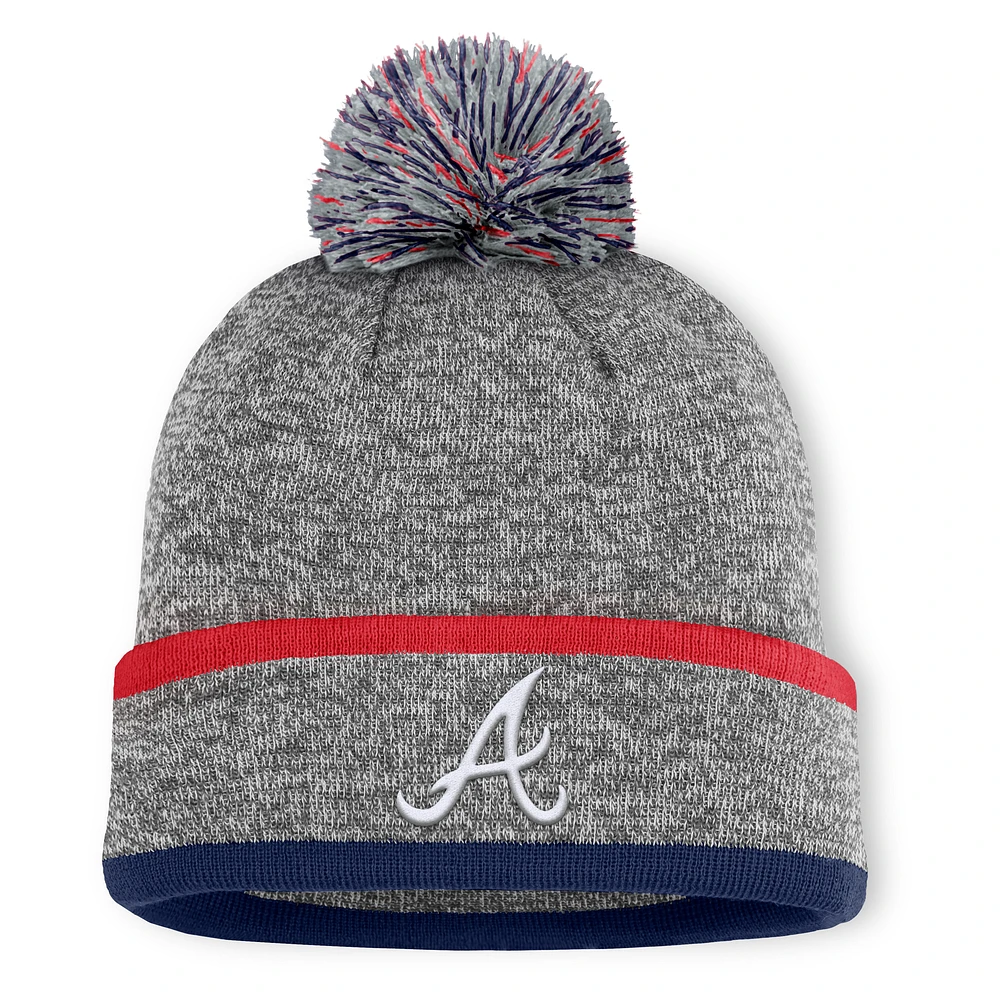 Men's Atlanta Braves Fanatics Heather Gray Backstop Cuffed Knit Hat with Pom