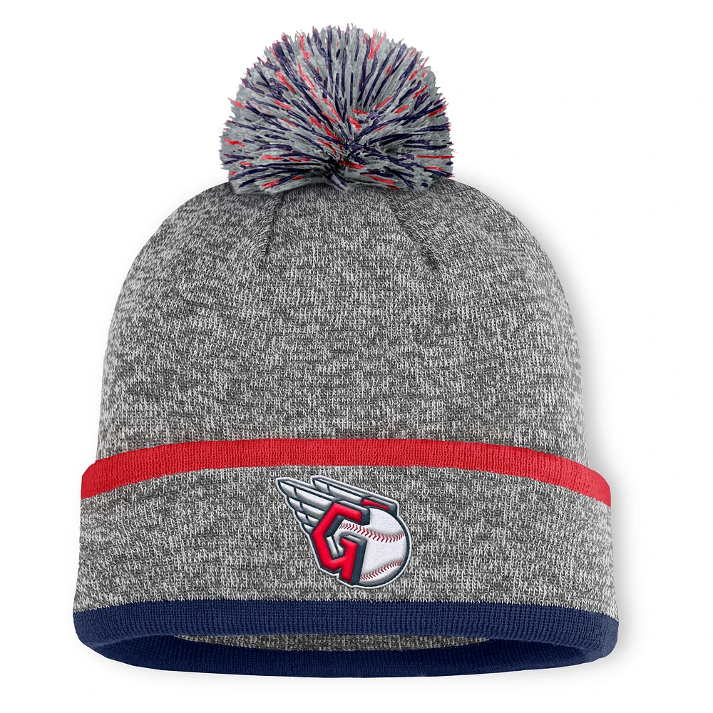 Men's Cleveland Guardians Fanatics Heather Gray Backstop Cuffed Knit Hat with Pom