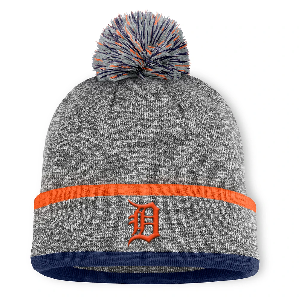 Men's Detroit Tigers Fanatics Heather Gray Backstop Cuffed Knit Hat with Pom