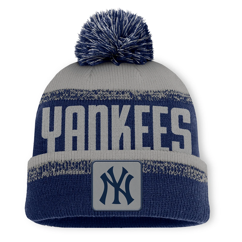 Men's Fanatics Navy/Gray New York Yankees No-Doubter Cuffed Knit Hat with Pom